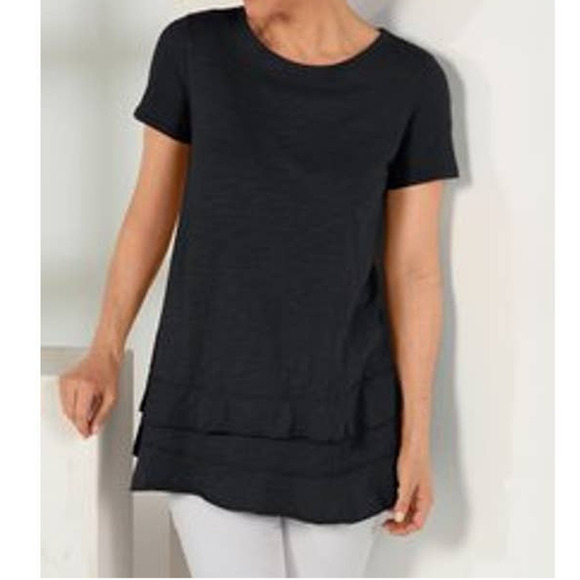 Soft Surroundings Colette Stripped Ruffle Hem Tee S - Picture 1 of 4